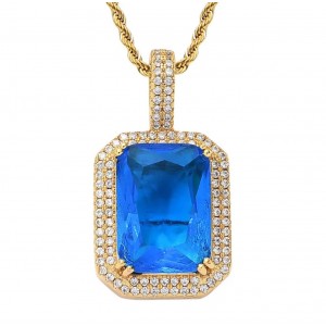 Blue Gem Pendant Επιχρυσωμένο Από Ορείχαλκο 