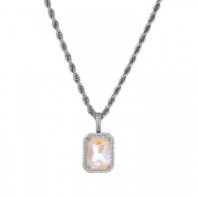 White Gem Pendant Ασημί Από Ορείχαλκο 