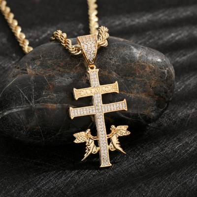 Angel's Iced Cross Pendant Από Επιχρυσωμένο Ορείχαλκο