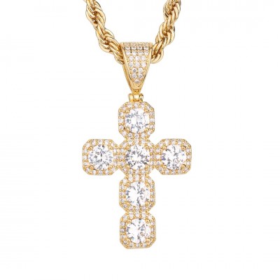 Square Iced Cross Pendant Από Επιχρυσωμένο Ορείχαλκο