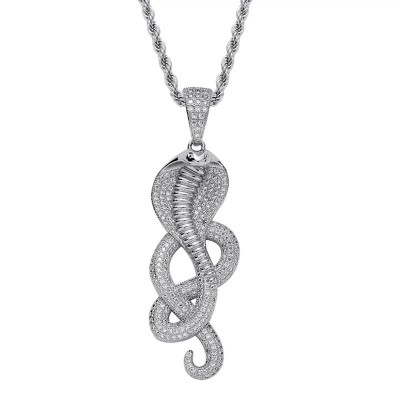 Iced Cobra Pendant Με Αλυσίδα Ασημί Από Ορείχαλκο